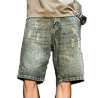 Man Denim Shorts Cargo with Pockets Half Short Jeans Pants for Men Knee Length Long in Hop Designer Cut Retro