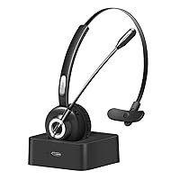 Golvery Bluetooth Headset with Microphone, Truck Driver Headset w/Charging Base, Wireless Office PC Hands-Free Headphone with Noise Canceling for Call Center, Skype, Supports Music 17 Hrs Talk Time