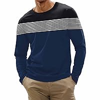 Mens Shirts Long Sleeve,Men's Striped Shirt Fashion Printed Sweatshirt Casual Pullover Slim Fit Crewneck Tshirt
