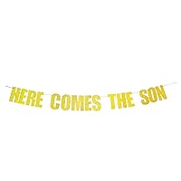 Here Comes the Son Baby Showe Banner- It's A Boy Party Decorations,Gold Glittery Welcome Little Man Baby Boy Shower Party Decor,Gender Reveal Party