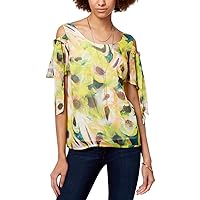 Womens Cold Shoulder Floral Print Blouse Yellow XS