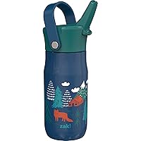 Zak Designs Harmony Kid Water Bottle for Travel or At Home, 14oz Recycled Stainless Steel is Leak-Proof When Closed and Vacuum Insulated (Animal)