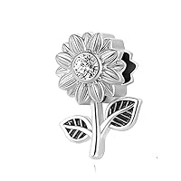 Gold Openable Sunflower Charm with CZ Flower Enamel Bead fit Pandora and European Bracelets