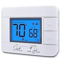 Non-Programmable Thermostat for Home 1 Heat/ 1 Cool, with Room Temperature & Humidity Monitor, 5.0 sq. in LCD Blue Backlit Screen