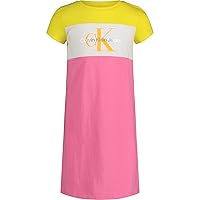 Calvin Klein Girls' Short Sleeve T-Shirt Dress, Pullover Style with Crew-Neck Neckline, Logo Detailing