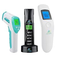 Amplim Medical-Grade Digital Infrared Non-Contact Forehead & Ear Thermometer Bundle. Pink, Blue, and Red
