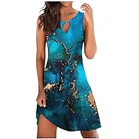 Lenago Womens Sundresses, 2024 Spring Summer Sleeveless Trendy Marble Print Cute Dresses, Casual Round Neck Hollow Out