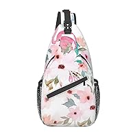 Floral With Flamingo Cross Chest Bag Diagonally Travel Backpack, Light Travel, Hiking Single Shoulder Bag