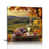 HANVEY Red Wine Glasses Canvas Wall Art For Kitchen Dining Room Decor, Rustic Vineyard Paintings & Fruit Grape Artwork Pictures Prints for Bar Living Room Decoration - 16x16 inch