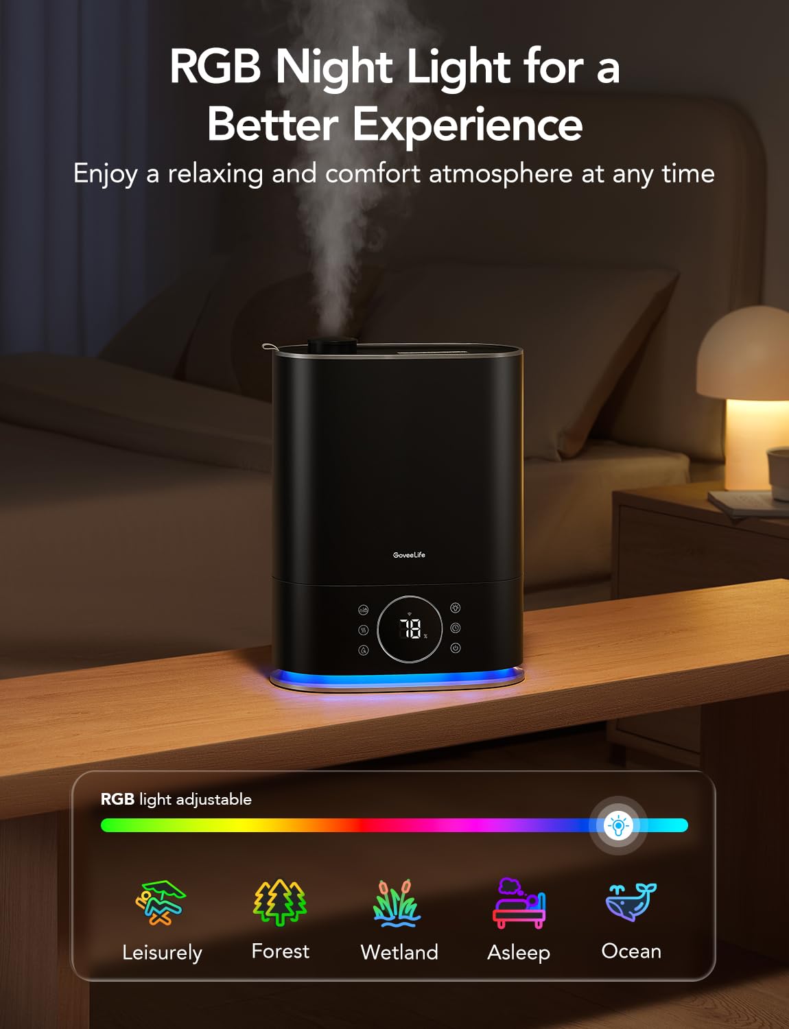 GoveeLife Smart Humidifier Max, 7L Warm and Cool Mist WiFi Humidifier for Home Bedroom, Top Fill Humidifiers 70H, Lasts for Large Rooms up to 800sq.ft, Faster Humidification with Alexa and App Control