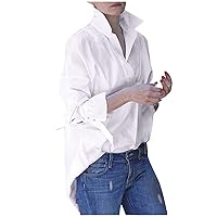 XJYIOEWT Womens Long Sleeve Shirts with Side Slits White Women's Sleeve Business Color Solid Shirt Casual Elegant Long