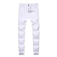 Andongnywell mid Waist Motorcycle Men's Slim Fit Pleated Slim Leggings Elastic Jeans Trousers with Zipper Button Pocket