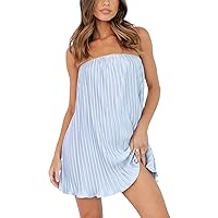 Multitrust Sexy Women Strapless Tube Short Dresses Off The Shoulder Cut Out Pleated Mini Dress Party Club Beach Sundresses
