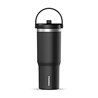 Nomad 32 oz Tumbler with Handle and Straw Lid, Leakproof Tumbler, Tumbler Lid Straw, Double Insulated Tumblers, 32oz Double Insulated Cup Straw, Stainless Steel (Black)