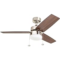 Prominence Home Reston, 42 Inch Modern Farmhouse LED Ceiling Fan with Light, Pull Chain, Dual Mounting Options, Dual Finish Blades, Reversible Motor - 51014-01 (Brushed Nickel)