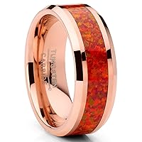 Metal Masters Co. Men's Rosegold-tone Tungsten Carbide Wedding Band Ring Red Simulated Opal Inlay 8MM Comfort-Fit