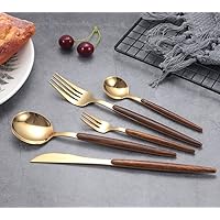 90-Piece Wooden Gold Silverware Set for 18, Food Grade Stainless Steel Mirror Polished Flatware Cutlery Set,Tableware Eating Utensils Set for Home Restaurant Wedding (Wooden Effect Handle)