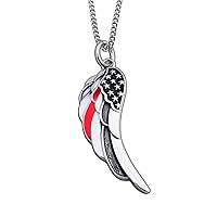Shields of Strength Woman's Angel Wing with Thin Red Line Flag Necklace - Psalm 91:11