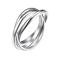 FindChic Triple Band Rings Interlocked Rolling Rings for Women Girls Stainless Steel/Gold/Rose Gold Plated/Tri-color/Black Russian Wedding Band Size 4 to 12, with Gift Box
