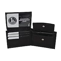 Leatherboss Leather Boys Slim Compact Flap Id Coin Pocket Bifold Wallet with debit credit card holder, Black