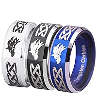 FREE Custom Engraving 8mm Width Silver/Blue/Black The Legend of Zelda Ring Royal Triforce Ring Zelda Cosplay Ring- Wolf Link Ring Tungsten Carbide Wedding Bands Ring