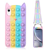 Fidget Pop Phone Case for iPhone XR [1 Pack], Stress Relief Push Pop Bubble 3D Cartoon Funny Kawaii Cute Fun Soft Silicone Design Cover for Girls Kids Boys (for iPhone XR 6.1