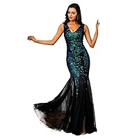 Womens Fall Fashion 2022 Plunging Neck Sequins Formal Dress (Color : Black, Size : X-Small)