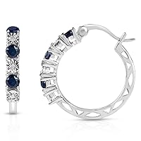 MAX + STONE Real Diamond & Blue Sapphire Hoop Earrings for Women | 925 Sterling Silver (1.2 cttw, 21MM = 0.83 inches Diameter)