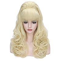 Probeauty Long Wave Blonde Bouffant Beehive Wigs Big Curly Wavy Retro Wigs for Women 70s 80s Costume 23 Inch