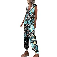 Jumpers for Women Casual Sleeveless Rompers Hooded with Button Up Drop Crotch Tapered Leg Hoodie Overall Pants