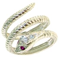 925 Sterling Silver Real Genuine Diamond & Ruby Band Ring (0.15 cttw, H-I Color, I2-I3 Clarity)