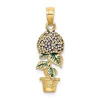 14k Gold 3 d Lavender Hydrangea Flowers With Leaves In Pot Charm Pendant Necklace Measures 24.3x8mm Wide Jewelry Gifts for Women