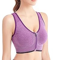 Women's Zipper Front Closure Sports Bra Longline Full-Coverage Yoga Bra High-Impact Crop Tank Top for Workout Fitness