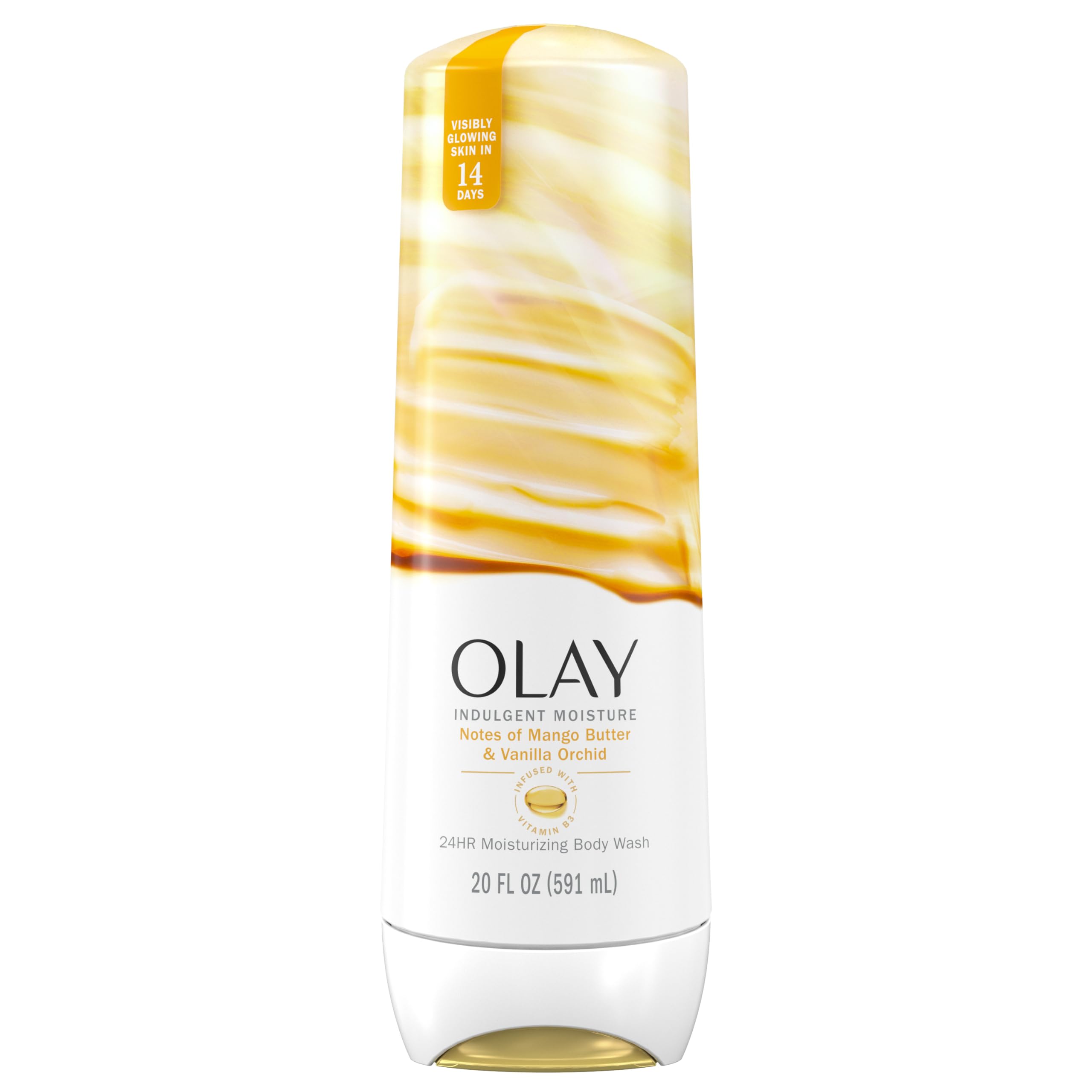 Olay Indulgent Moisture Body Wash for Women, Infused with Vitamin B3, Notes of Mango Butter and Vanilla Orchid Scent, 20 fl oz