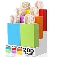 XPCARE 200 Pieces Paper Gift Bags, Kraft Paper Party Favor Bags Bulk with Handles for Kids Birthday, Baby Shower, Crafts, Wedding, Party Supplies (6 Colors)…