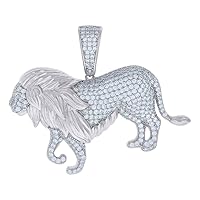 925 Sterling Silver Mens CZ Cubic Zirconia Simulated Diamond Lion Animal Wildlife Charm Pendant Necklace Jewelry for Men
