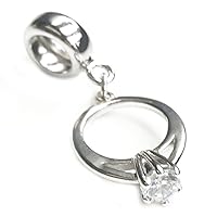 Sterling Silver Engagement Wedding Ring Clear Cubic Zirconia Dangle Bead For European Charm Bracelets