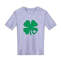 Four Leaf 𝐒hamrock Pattern Shirt for Unisex Toddler Short Sleeve Crewneck Pullover Shirt Baby Kids St 𝐏atricks