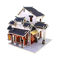 3D Wooden Puzzle Chinese Satin Store Model Assembly Architectural House Building Kit Jigsaw Toy Xmas Gifts for Boys Girls Qingchunw