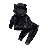 Little Girls Hooded Velvet Tracksuit Pull Over Bear Ear Hoodie Sweatshirt and Long Pants Sets Casual Clothes