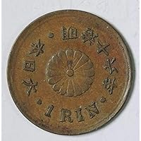 1873 JP - 1884 1 Rin Meiji Era Japanese Coin 1/1000th of A Yen. Very Small Coin But Rare and Seldom Found. Smallest Denomination Coin Ever Minted In Japan. 1 Rin Circulated Condition By Seller