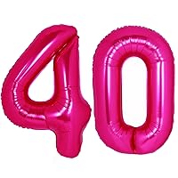 40 Inch Giant Hot Pink Number 40 Balloon, Helium Mylar Foil Number Balloons for Birthday Party, 40th Birthday Decorations for kids and adults, 40 Year Anniversary Party Decorations Supplies