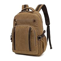 Vintage Backpack Canvas Daypack Rucksack fits 15.6 inch Laptop for Travel Work Hiking College Men Women Anti-Theft (Brown)