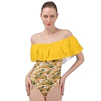 CowCow Womens Vegetable Organic Food Yellow Corn Stalk Print Casual Off Shoulder Velour Bodysuit,XS-5XL