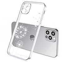 Guppy Compatible with iPhone 14 Pro Max Bling Diamond Dandelion Case Luxury Cute Floral Print Sparkle Ultra Slim Soft Flexible Plating Bumper Protective Cover for Women Girls Case-Silver
