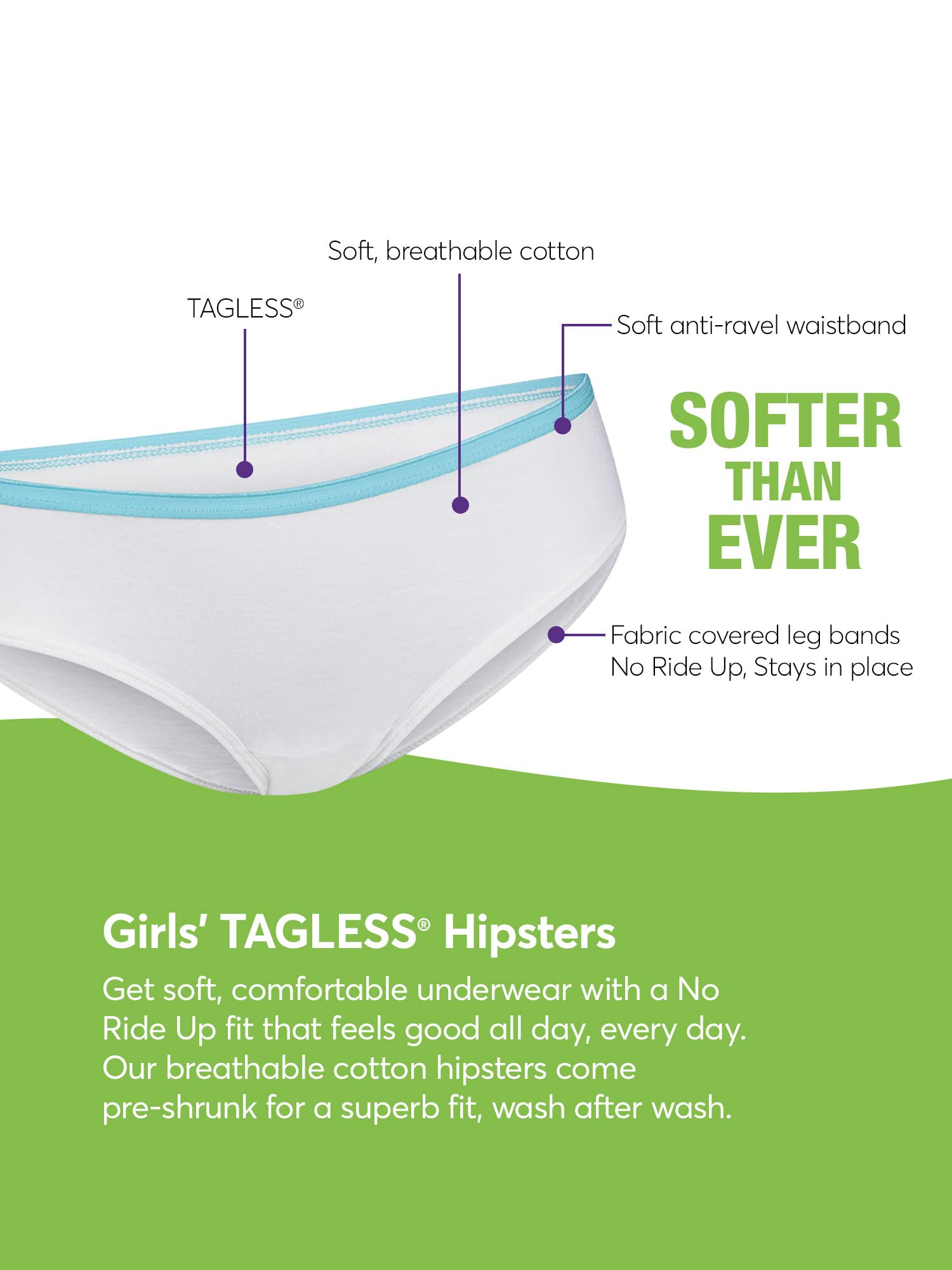 Buy Hanes Girls and Toddler Underwear, Cotton Knit Tagless Brief