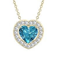 Valentine's Special Halo Heart Pendant Gemstones 14k Yellow Gold Over .925 Sterling Silver Necklace for Her