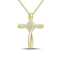 925 Sterling Silver Diamond Swirl Infinity Religious Cross Pendant Necklace (0.05cttw, I-J/I2-I3) 18