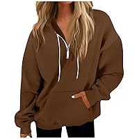 Womens Casual Oversized Sweatshirts Half Zipper Drawstring Hoodies Long Sleeve Shirts Pullover Fall Clothes with Pocket