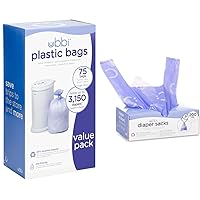 Ubbi Disposable Diaper Pail Plastic Bags, Value Pack, 75 Count, 13-Gallon Bags & Disposable Diaper Sacks, Lavender Scented, Easy-To-Tie Tabs, Diaper Disposal or Pet Waste Bags, 200 Count